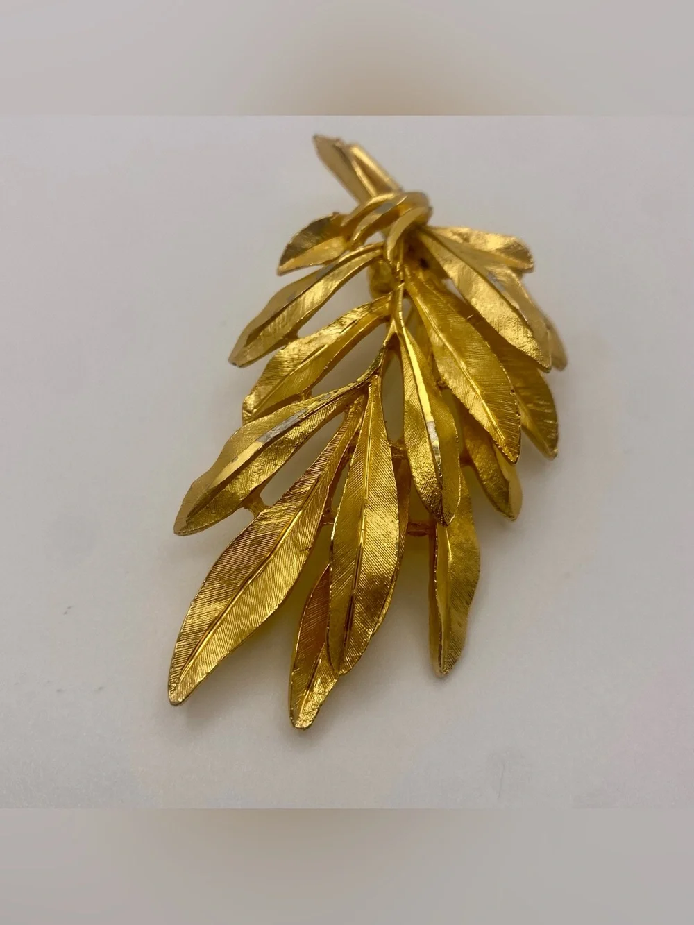 Vintage Signed BSK Textured Gold Leaf Brooch